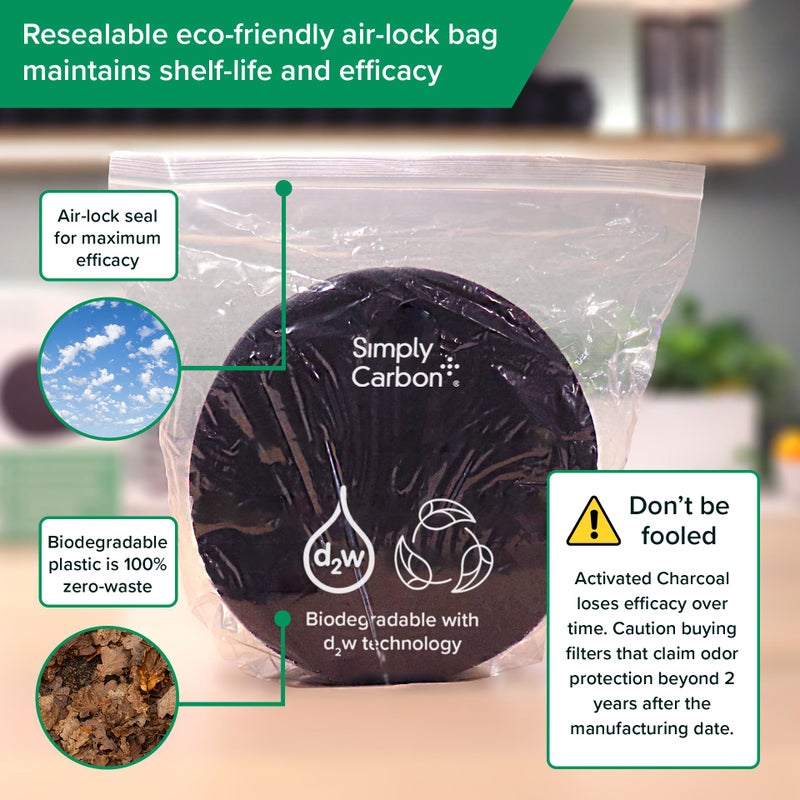 Simply Carbon 2 Years Supply Extra Thick Filters for Kitchen Compost Bins - Longer Lasting Activated Charcoal - Universal Size Fits ALL Compost Bins up to 7.25" Filter Size - Replacement Set of 6 (by Simply Carbon) - Image 5